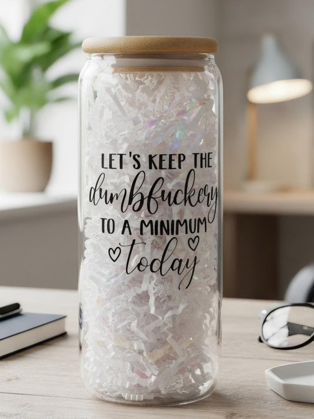 Glass Drinking Tumbler with Bamboo Lid And Glass Drinking Straw- 18.7 Oz